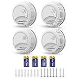 XUK 4er Set Rauchmelder 10 Jahre Lebensdauer– Rauchwarnmelder/Brandmelder mit Austauschbarer 9V Batterie, 85 dB Alarm, Test- & Stummschalttaste, EN 14604 (4er-Pack)